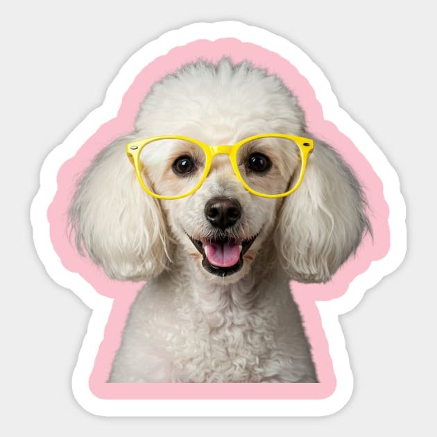White Poodle Wearing Yellow Glasses Sticker by Oscar's Store 1